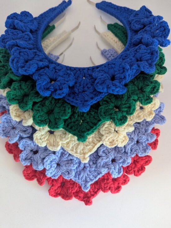 Hand Crochet 3D Floral Crown Headband Periwinkle Coastal Grandmother Artisan main image 8